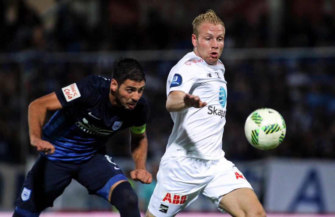 Henrik Kjelsrud Johansen i aksjon for Odd i Europa-kvalik mot greske PAS Giannina. Foto: Aleksandar Djorovic / NTB